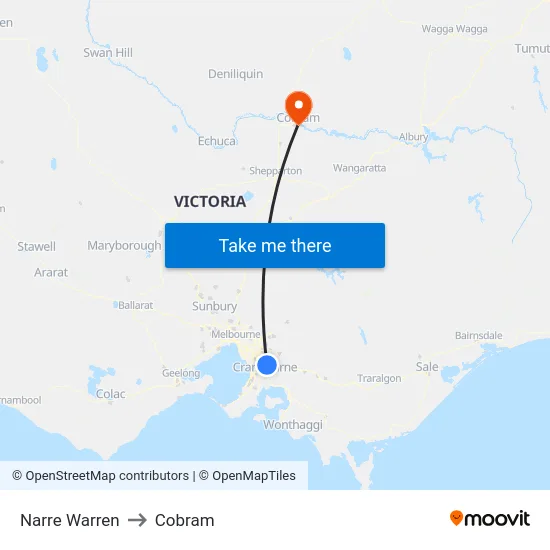 Narre Warren to Cobram map