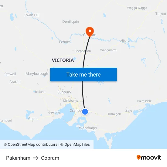 Pakenham to Cobram map