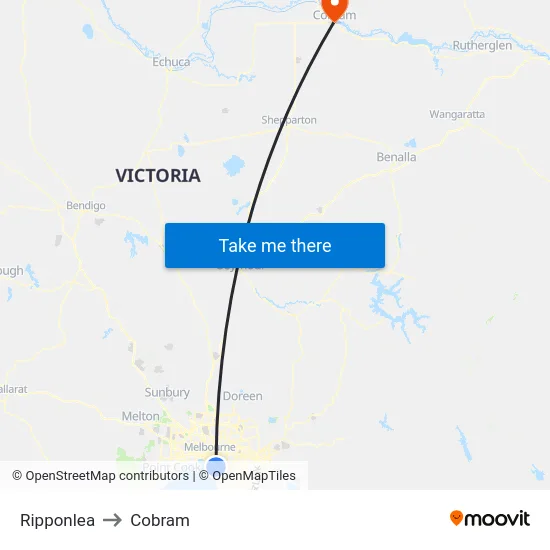 Ripponlea to Cobram map