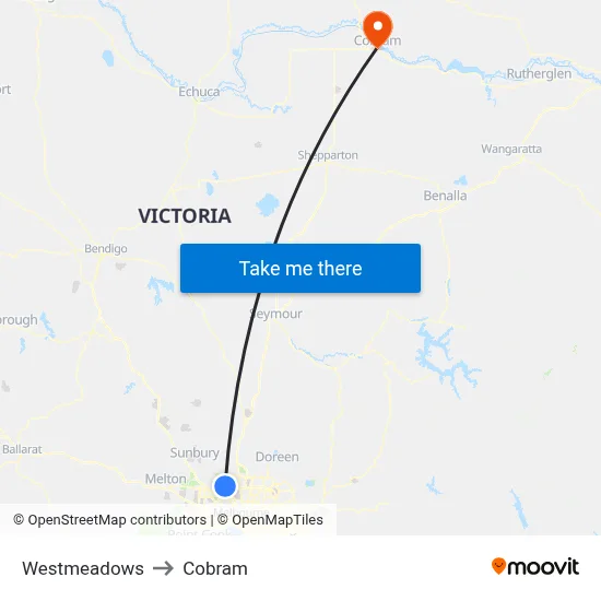 Westmeadows to Cobram map