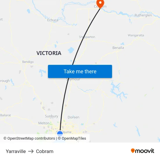 Yarraville to Cobram map