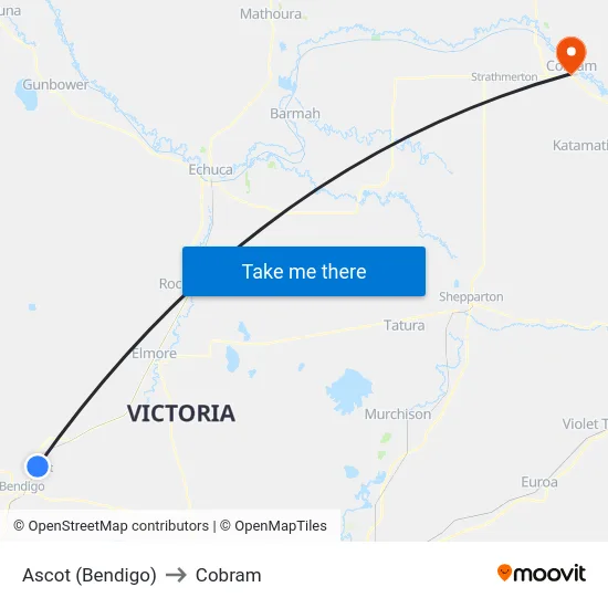 Ascot (Bendigo) to Cobram map