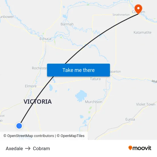 Axedale to Cobram map