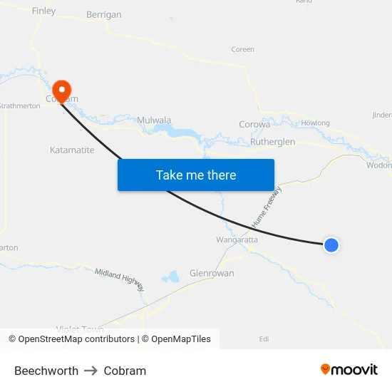 Beechworth to Cobram map