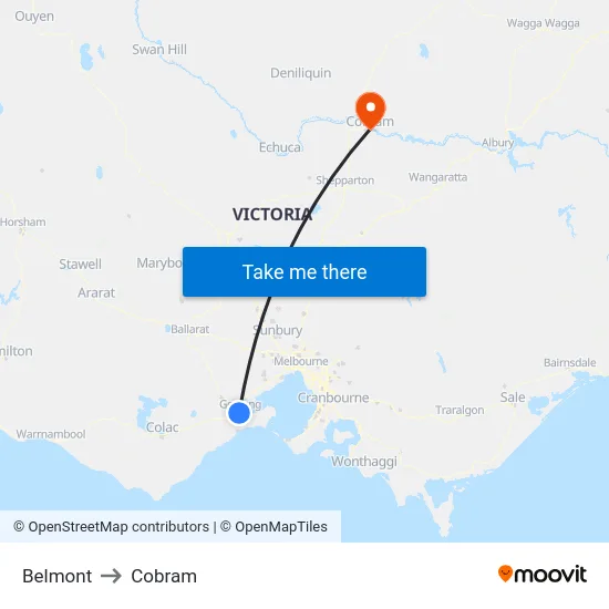 Belmont to Cobram map