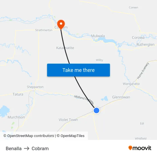 Benalla to Cobram map
