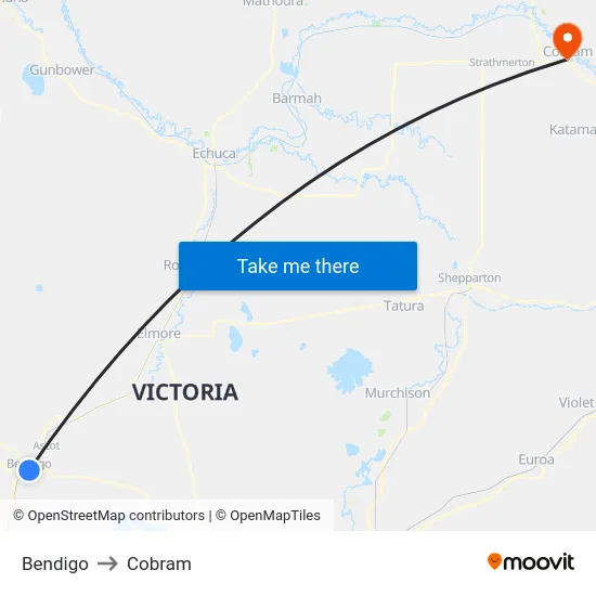 Bendigo to Cobram map