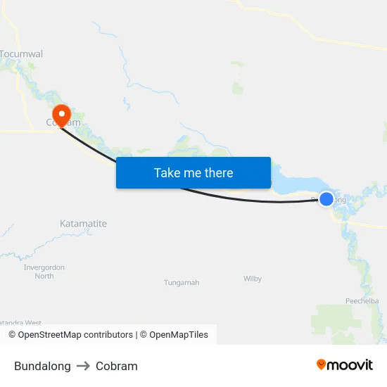 Bundalong to Cobram map