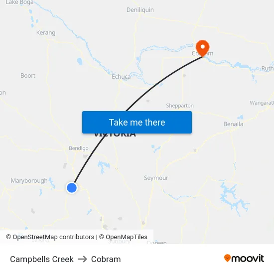 Campbells Creek to Cobram map