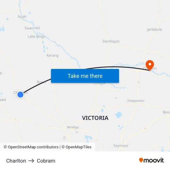 Charlton to Cobram map
