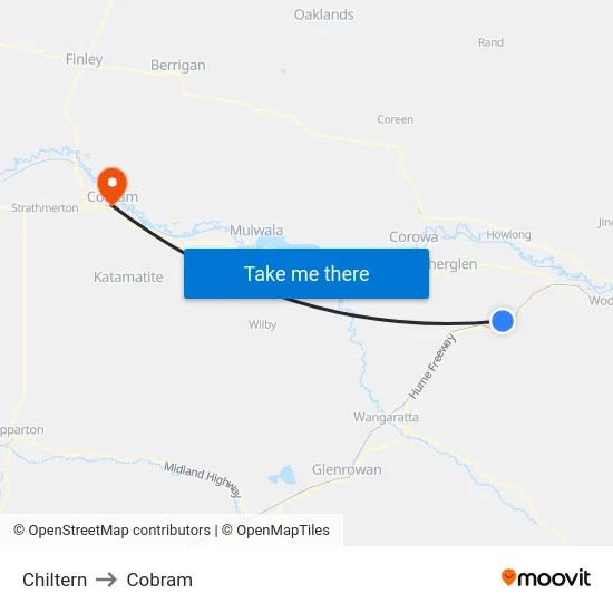 Chiltern to Cobram map