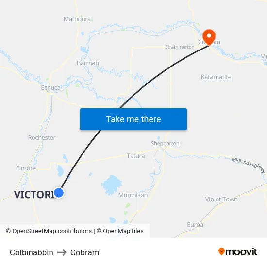 Colbinabbin to Cobram map