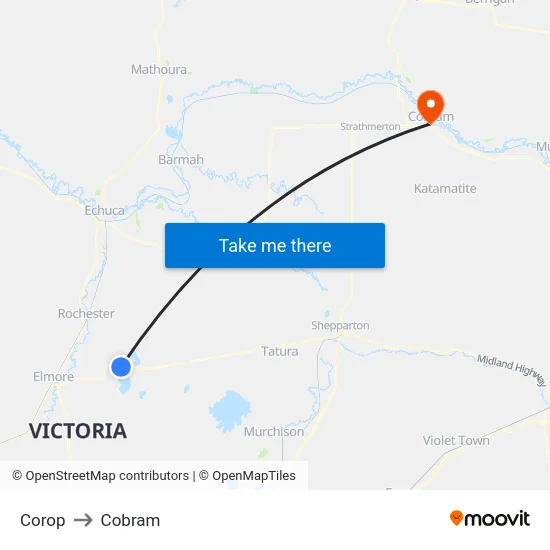 Corop to Cobram map