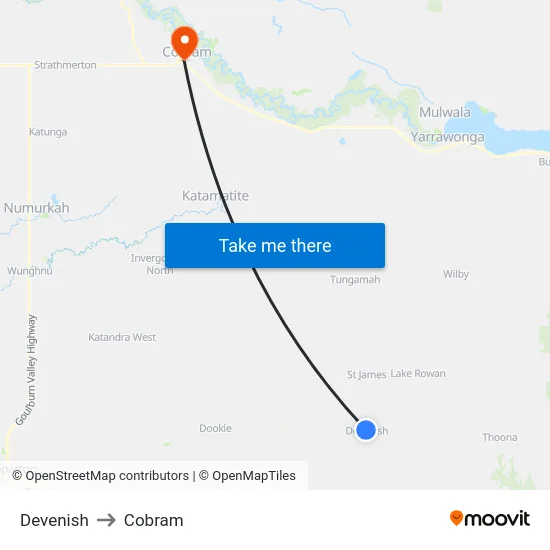 Devenish to Cobram map