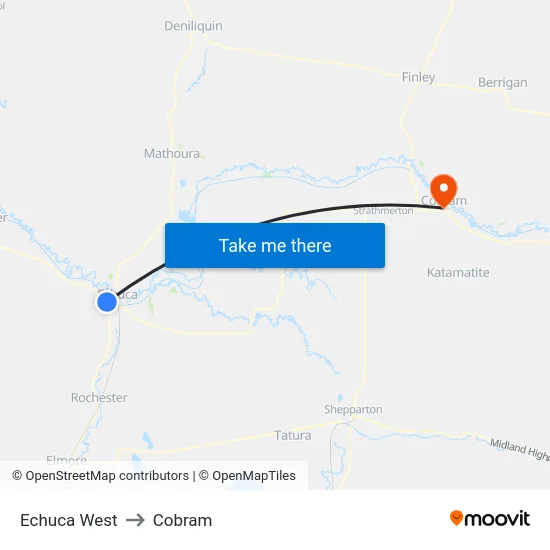 Echuca West to Cobram map