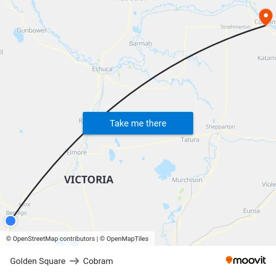 Golden Square to Cobram map