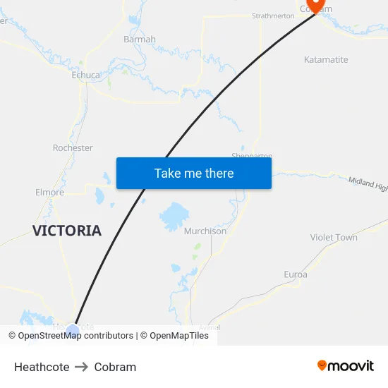 Heathcote to Cobram map