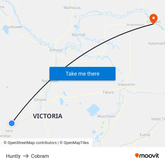Huntly to Cobram map
