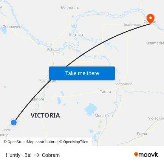 Huntly - Bal to Cobram map