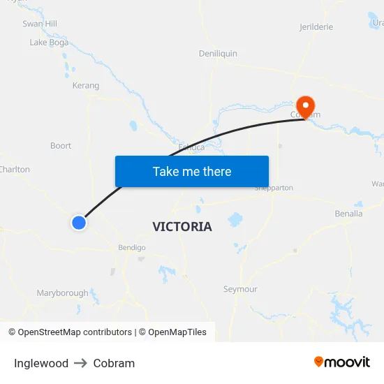Inglewood to Cobram map