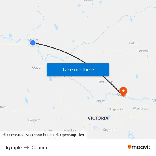 Irymple to Cobram map
