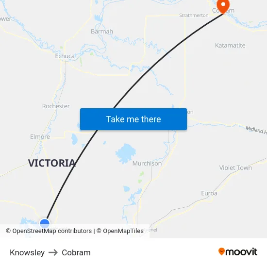 Knowsley to Cobram map