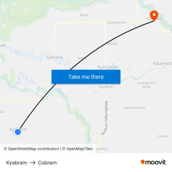 Kyabram to Cobram map