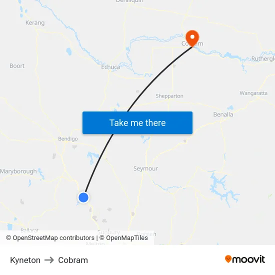 Kyneton to Cobram map