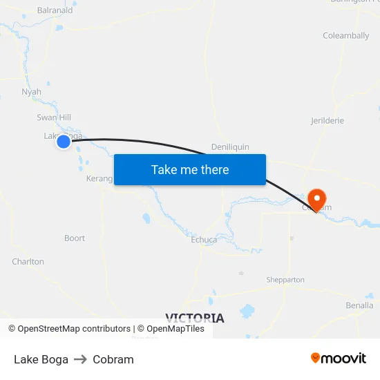 Lake Boga to Cobram map
