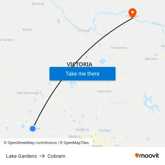 Lake Gardens to Cobram map