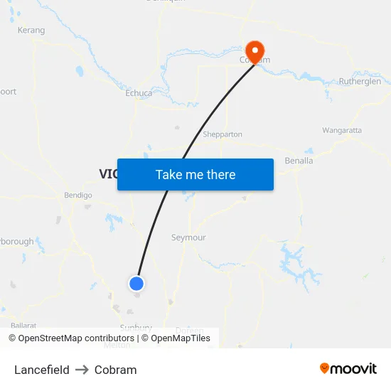 Lancefield to Cobram map