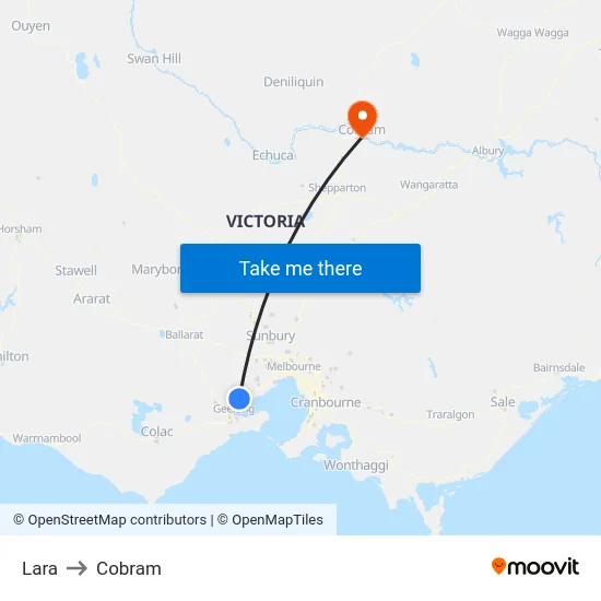 Lara to Cobram map