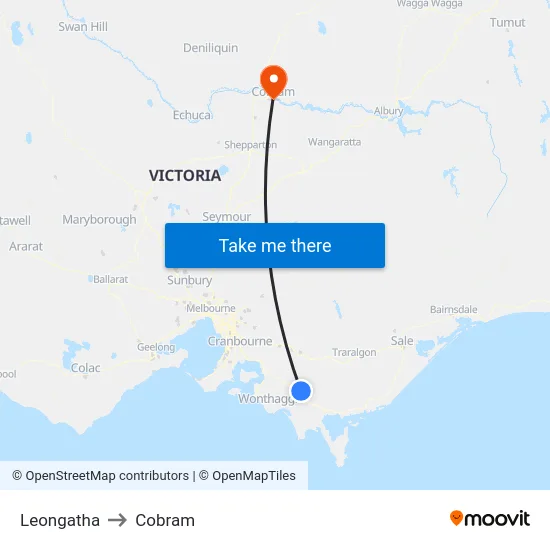 Leongatha to Cobram map