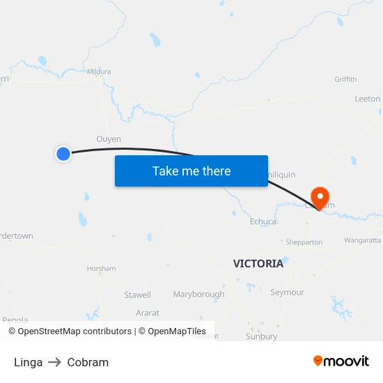 Linga to Cobram map