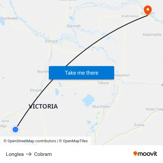 Longlea to Cobram map