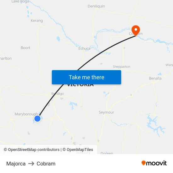 Majorca to Cobram map