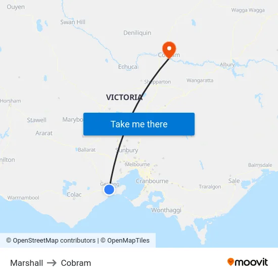 Marshall to Cobram map