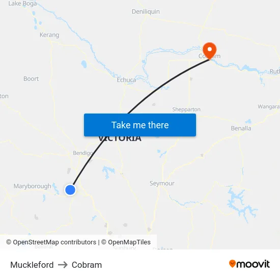 Muckleford to Cobram map