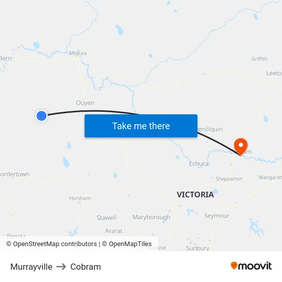 Murrayville to Cobram map