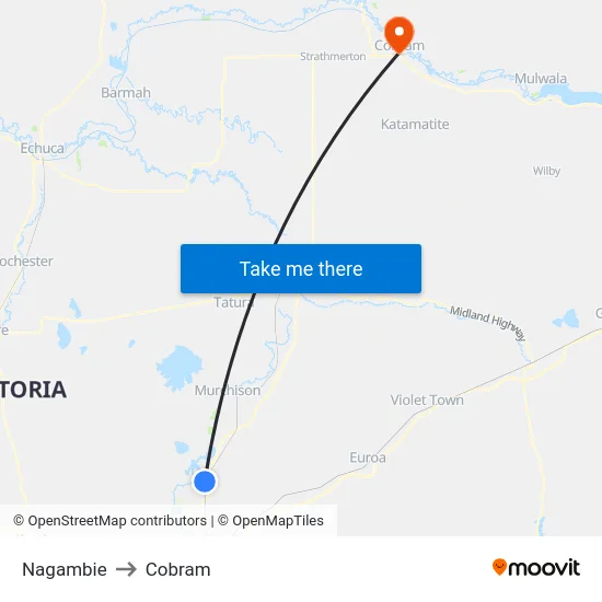 Nagambie to Cobram map