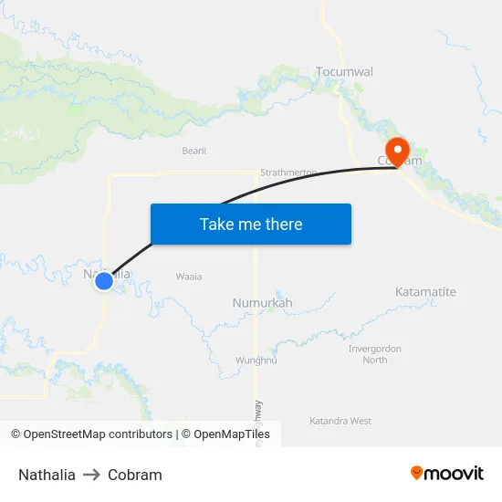 Nathalia to Cobram map