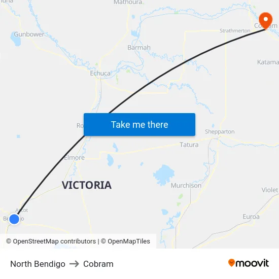 North Bendigo to Cobram map