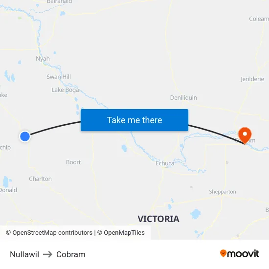 Nullawil to Cobram map