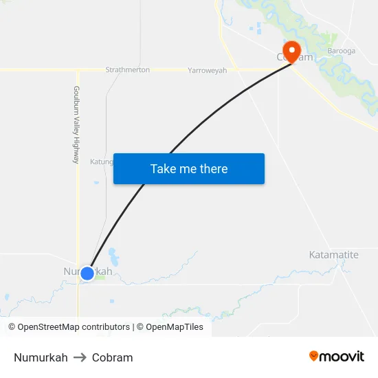 Numurkah to Cobram map