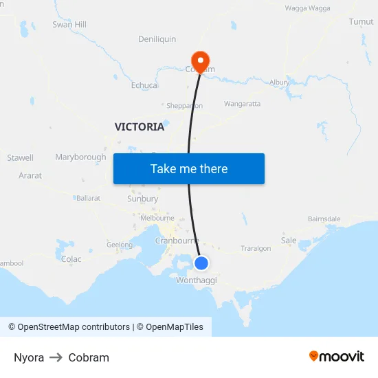 Nyora to Cobram map