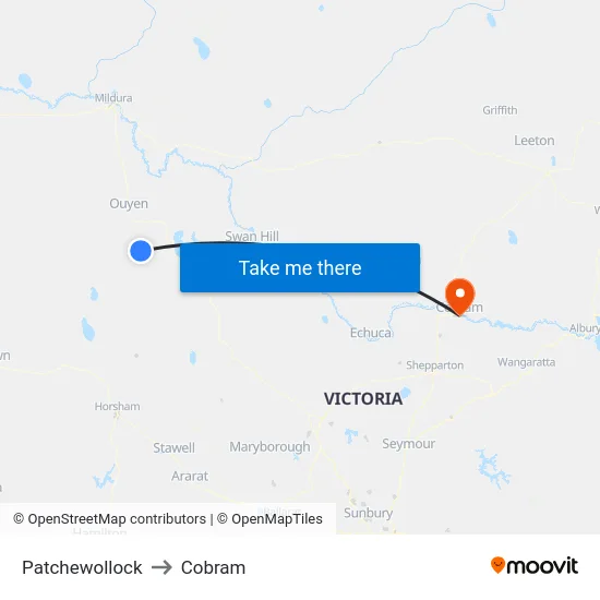 Patchewollock to Cobram map