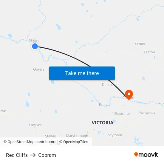 Red Cliffs to Cobram map