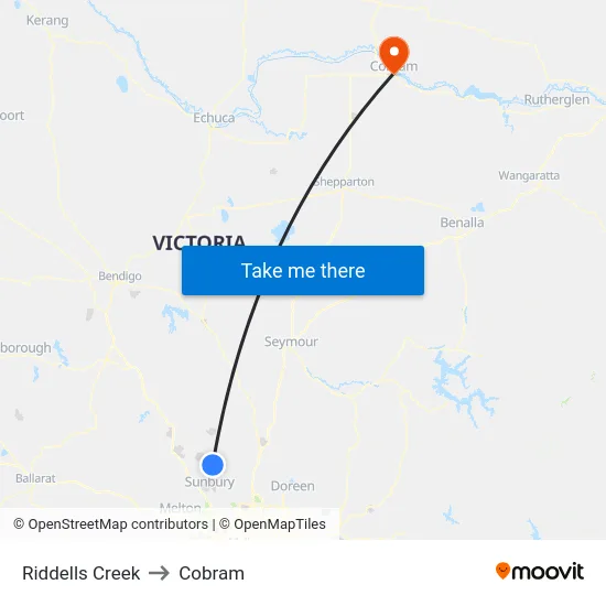 Riddells Creek to Cobram map