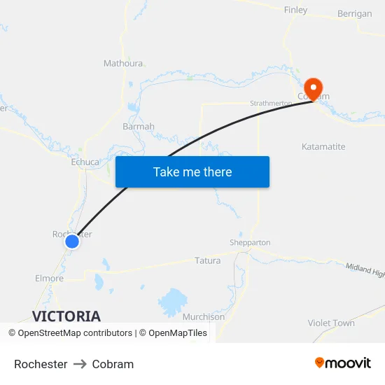 Rochester to Cobram map