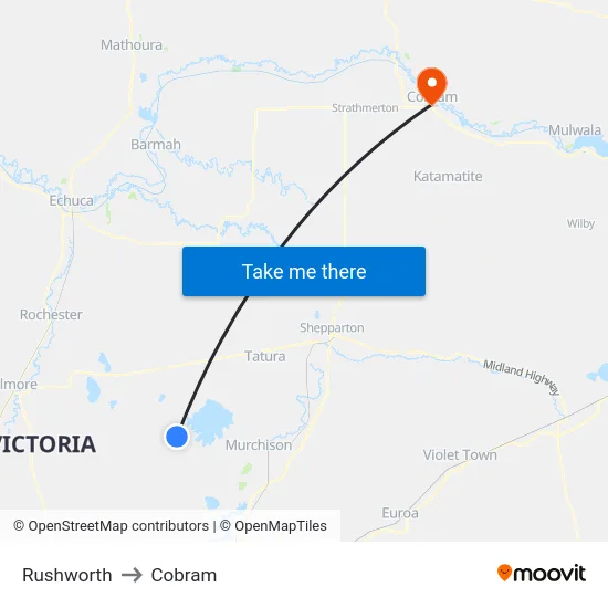 Rushworth to Cobram map